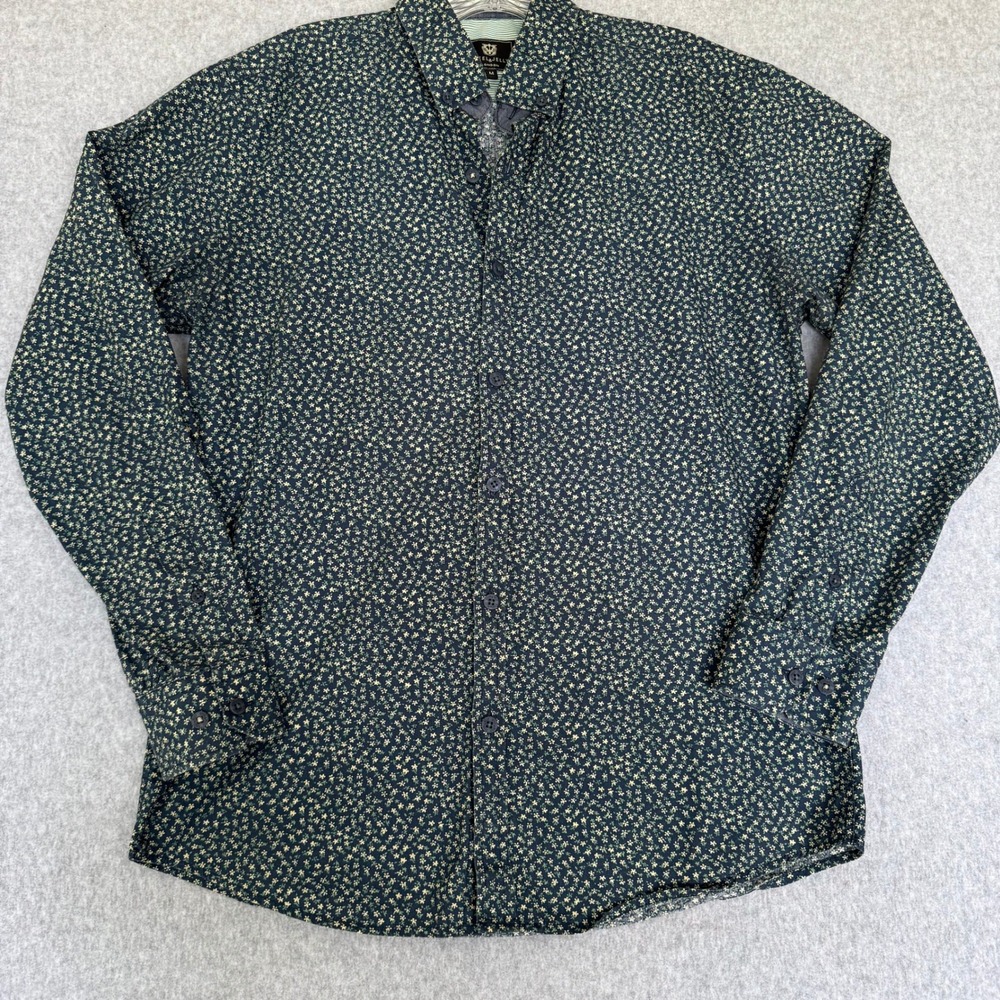 Steel & Jelly Button Up Mens Medium Navy Blue Good Floral Ditsy Print Cotton
